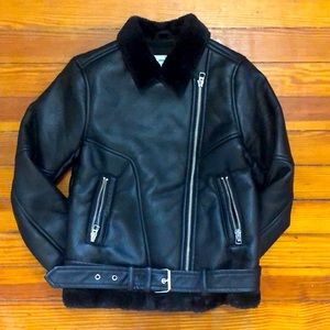 Zara Girls Leather Moto Jacket with Faux Fur Lining